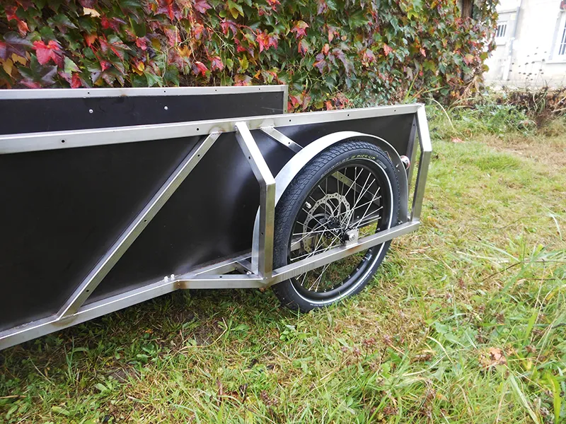 charrette remorque vélo bicycle trailer LAMAD zoom roue arriere inox edelstahl anhanger fahrrad stainless steel cargo bike grande capacité