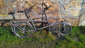 pottok biporteur tandem plateau repliable petite queue tout inox direction à chaine XCR 304 frein à disque LAMAD Veloma stainless cargobike edelstahl teherbicikli